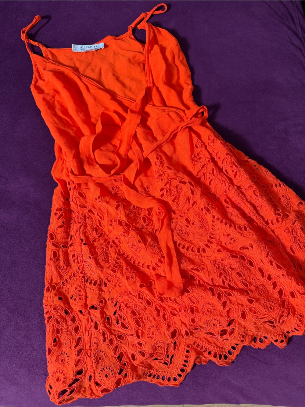 All Saints Bright Orange Lace Eyelet Chemise
